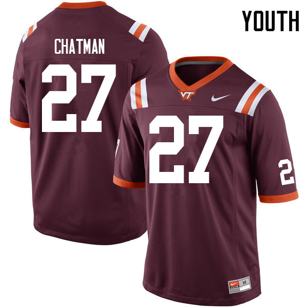 Youth #27 Armani Chatman Virginia Tech Hokies College Football Jerseys Sale-Maroon